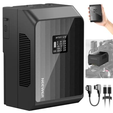 NEEWER Mini V Mount Battery PS099EP, 6800mAh 99Wh 14.5V V Lock Battery with 100W PD Fast Charging, Dual USB C/D Tap/BP/USB A/Dual DC Ports/OLED Screen, Compatible with BMPCC 4k 6k Camcorder Camera - Image 1