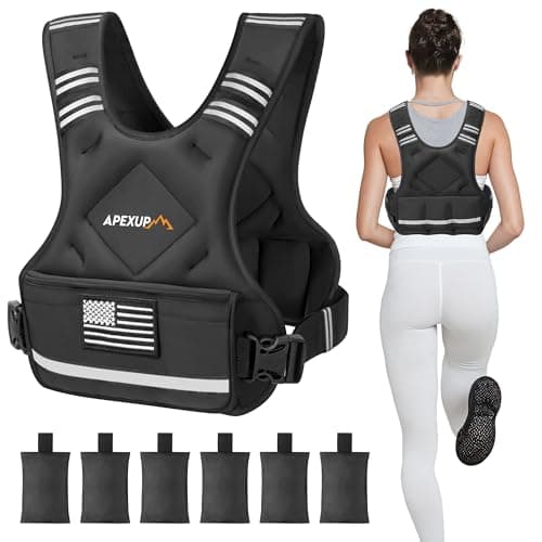 APEXUP Adjustable Weighted Vest, 4-10lb/12-18lb/20-32lb Vest with 6 Ironsand Weights and Large Pocket, Weight Vest for Men Women Strength Training, Running, Walking (12-18lb, Black) - Image 1