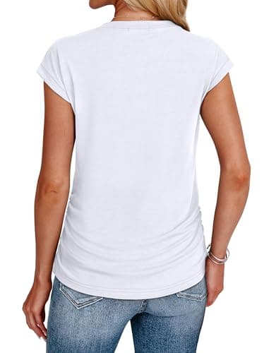 Tshirts Shirts for Women Cap Sleeve Summer Cute Tops Work Soft Basic Tees Scoop Neck Casual Loose Fit White XL - Image 5