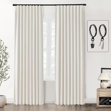 SHINELAND 96 Inch Cream Curtains 2 Panel Set,Mid Century Modern Room Darkening Bay Window Bedroom Drape Ivory White Blackout for Living Room,Back Teb Floor to Ceiling Track for Curtains Track,8FT - Image 6