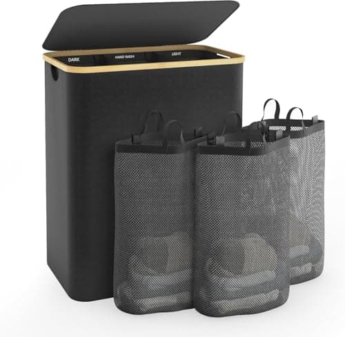 Hampers for Laundry Basket with Lid, 160L Extra Large 3 Section Clothes Divided Organizer for Bedroom, Laundry Room, Dirty Clothing Hamper, Black - Image 1