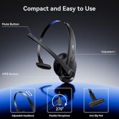 LEVN Wireless Headset with Mic for Work, Bluetooth Headset with Microphone-AI Noise Cancelling, Single-Ear Wireless Headphones with Mic & USB Dongle for PC/Computer/Call Center/Laptop/Teams/Zoom/Home - Image 5