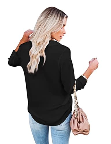 Diosun Womens Button Down V Neck Shirts Long Sleeve Office Casual Business Plain Blouses Tops(M, Black1) - Image 3