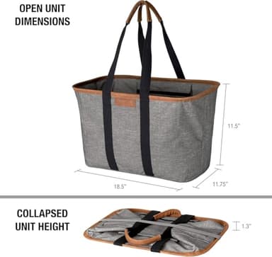 CleverMade Collapsible LUXE Tote - Gray Black 1 Pack 30L / 8Gal - Reusable Utility Grocery Shopping Storage Bag Organizer w/ Handles Reinforced Bottom - Image 2