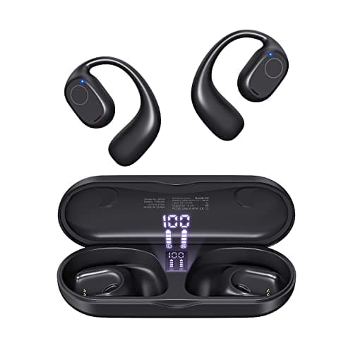 PSIER Open Ear Headphones, Bluetooth 5.3 Wireless Sports Headphones with Digital Display Charging Case 40 Hours Playtime True Earbuds with Earhooks for Running, Walking, Workout - Image 1
