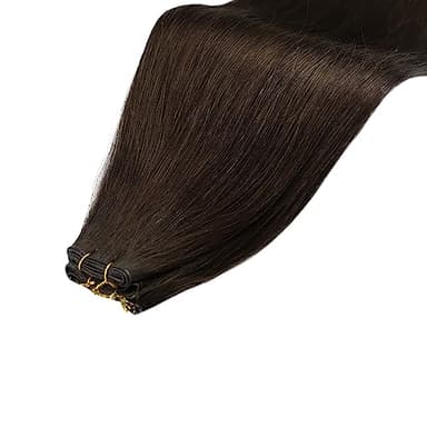 Full Shine Sew In Hair Extensions Real Human Hair Genius Weft Hair Extensions Hand Tied Weft Real Hair Sew In Extensions Remy Hair Dark Brown Full Head for Women 60 Gram 24 Inch - Image 7