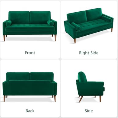 Vesgantti 56" Green Velvet Couch, Comfy Couch with Spring Cushions, Sturdy Wooden Small Sofa for Small Spaces, Modern 2 Seater Sofa with Tufted Seat, Living Room Loveseat - Image 8
