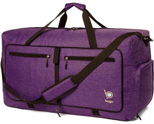 Bago Large Foldable Duffel Bags for Traveling Women & Men - 80L Packable Duffle Bag for Travel with Shoe Compartment - Water Repellant, Heavy Duty, Lightweight Folding & Collapsible (SnowDepPurple) - Image 1
