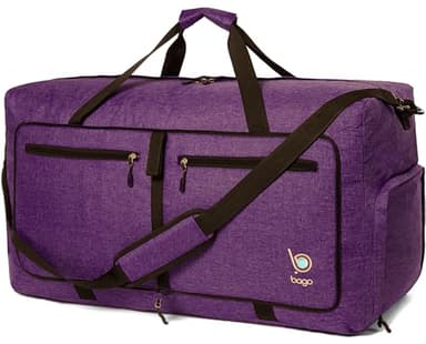 Bago Large Foldable Duffel Bags for Traveling Women & Men - 80L Packable Duffle Bag for Travel with Shoe Compartment - Water Repellant, Heavy Duty, Lightweight Folding & Collapsible (SnowDepPurple) - Image 1