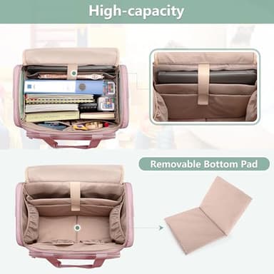 LUXJA Rolling Teacher Bag with Laptop Compartment and Detachable Dolly, Multifunctional Rolling Teacher Tote Bag (Patent Pending), Pink - Image 3