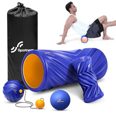 Sportneer 4 in 1 Foam Roller Set: Dual Textures Foam Roller, Foot Roller, Lacrosse Ball, Traction Massage Ball with String, Deep Massage Roller for Whole Body Release, Physical Therapy (Blue) - Image 9