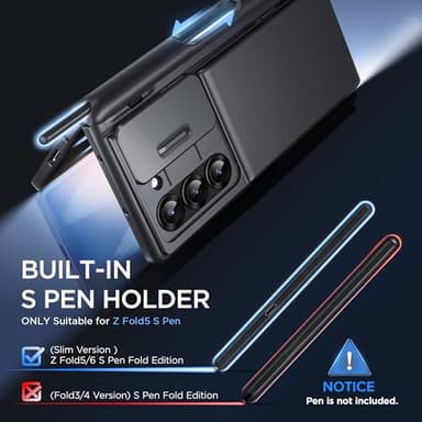 TONGATE Wallet for Z Fold 6 Case with Glass Screen Protector, [4-Card Holder] Built-in Large Stand & Slide Camera Cover Z6 Shockproof Phone Case for Samsung Galaxy Z Fold 6 2024, HD Black - Image 9