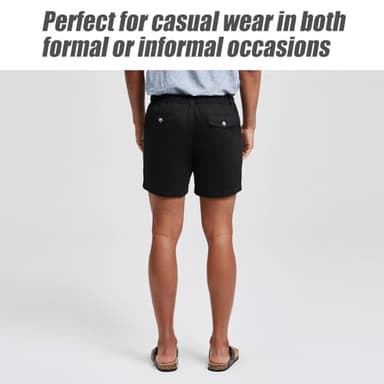 maamgic Men's Classic-fit 5.5" Cotton Casual Shorts Elastic Waistband with Multi-Pocket Daily Wear Walking Summer Outfit Black 38 - Image 4