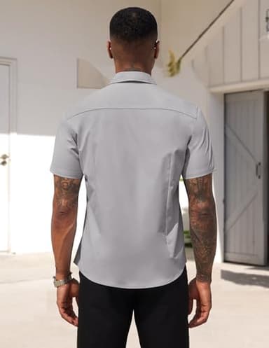 COOFANDY Mens Casual Dress Shirt Short Sleeve Business Attire Regular Fit Polyester Wrinkle Free Button Down Shirts with Pocket Light Grey Gray Large - Image 5
