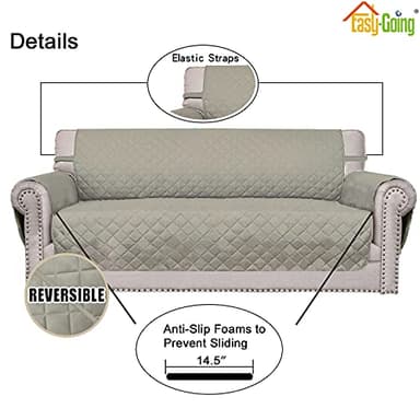 Easy-Going Reversible Couch Cover for 3 Cushion Couch Sofa Cover for Dogs Water Resistant Furniture Protector Cover with Foam Sticks Elastic Straps for Pet Cat (Sofa, Beige/Beige) - Image 3