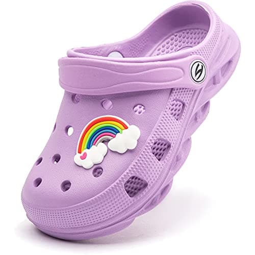 WOUEOI Kid's Girls Boys Clogs Garden Shoes Cartoon Slides Sandals Beach Slipper Children(D-Light Purple,5 Toddler) - Image 1