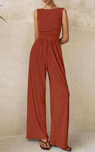 PRETTYGARDEN One Piece Jumpsuits for Women Dressy Casual Sleeveless Crewneck Wide Leg Rompers Jumpers 2025 Vacation Summer Outfits(Brick Red, M) - Image 7