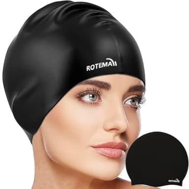 Rotema Swim Cap,Swim Caps Women Adult,Swimming Cap,Swim Caps for Women,Swim Cap for Men(Black) - Image 1
