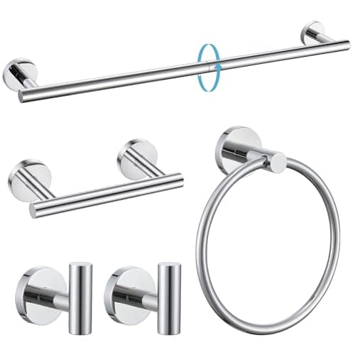 TURS Polished 5 Piece Bathroom Hardware Set, 24 Inch Bath Towel Bar Set, Round Bathroom Accessories Kit Wall Mounted SUS304 Stainless Steel - Image 1