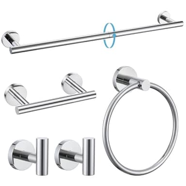 TURS Polished 5 Piece Bathroom Hardware Set, 24 Inch Bath Towel Bar Set, Round Bathroom Accessories Kit Wall Mounted SUS304 Stainless Steel - Image 1