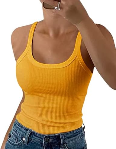 GEMBERA Women Spaghetti Strap Scoop Neck Ribbed Tank Tops Slim Fitted Cotton Camisole Basic Sleeveless Layering Shirts(3227 Canary Yellow M) - Image 1