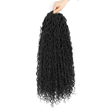 Col Bling 22 Inch 8 Packs Goddess Locs Crochet Hair Ombre Faux Locs Crochet Hair for Women Pre Looped Boho River Locs Hair with Curly Ends Synthetic (#1B) - Image 7