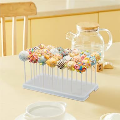 28 Holes Cake Pop Stand for Cake Pops, Lollipop Hold Stand, Cake Pop Display Holder, Candy Pop Holder with 100 Pcs Cake Pop Sticks, 100 Pcs Cake Pop Bags, 100 Pcs Gold Twist Ties(White) - Image 6