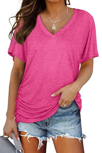 Dolman Sleeve Tops for Women Dressy Casual V Neck Shirts Plus Size Tops Pink XXL - Image 1