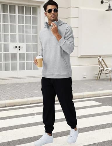 3rd hill Mens Textured Hooded Sweatshirt Long Sleeve Knit Pullover Hoodie Soft Classic Solid Jumper Sweater With Pockets Grey - Image 3