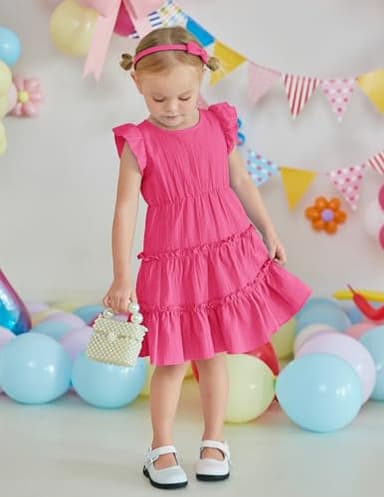 Arshiner Toddler Hot Pink Girls Dress Ruffle Sleeveless Tiered Swing Twirly Dresses Cute Summer Beach Sundress 2T - Image 4