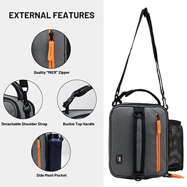 MIER Expandable Lunch Bag Insulated Lunch Box for Men to Work Travel Portable Lunchbox Bags with Shoulder Strap and Water Bottle Holder(Grey/Orange) - Image 6