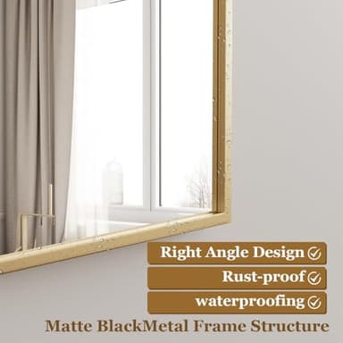 BEAUTYPEAK Gold Bathroom Wall Mirror - 30" x 40" Rectangular Mirror with Metal Frame, Hangs Horizontal or Vertical for Living Room Bedroom Bathroom Entryway - Image 2