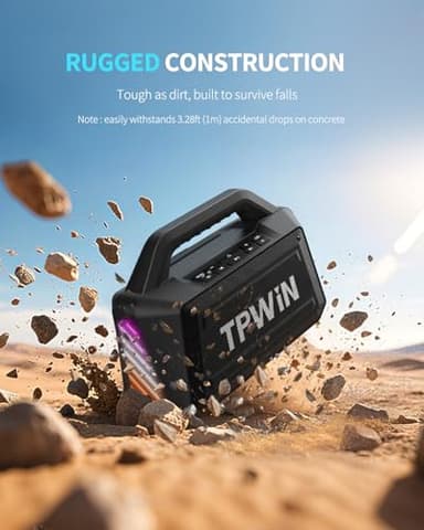 TPWIN Bluetooth Speaker - 80W Loud Rugged Outdoor Speakers, IPX6 Waterproof, 20H Playtime, Deep Bass, Lightshow, TWS, BT 5.3 Wireless, Portable for Travel Hiking Camping Beach Pool - Black - Image 4