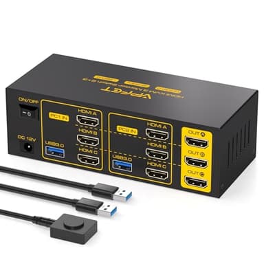 KVM Switch 3 Monitors 2 Computers HDMI 4K