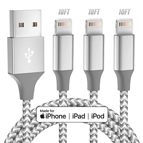 iPhone Charger 3pack 10FT Apple MFi Certified Long Lightning Cable Fast Charging High Speed Data Sync USB Cable Compatible iPhone 14 13/12/11 Pro Max/XS MAX/XR/XS/X/8/7/Plus/6S (Grey White) - Image 1