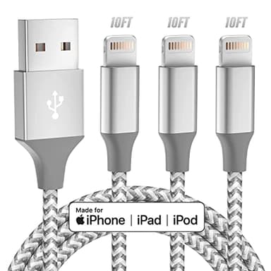 iPhone Charger 3pack 10FT Apple MFi Certified Long Lightning Cable Fast Charging High Speed Data Sync USB Cable Compatible iPhone 14 13/12/11 Pro Max/XS MAX/XR/XS/X/8/7/Plus/6S (Grey White) - Image 1