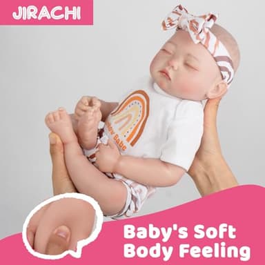 Jirachi Lifelike Reborn Baby Dolls, 18-Inch Adorable Real Life Full Body Vinyl Sleeping Baby Girl, Cute Realiatic Reborn Baby with Feeding Kits - Image 5