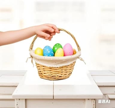 Oypeip Wicker Basket Gift Baskets Empty Round Willow Woven Picnic Basket Cheap Easter Candy Basket Storage Basket Wine Basket with Handle Egg Gathering Wedding Basket (Nature) - Image 3