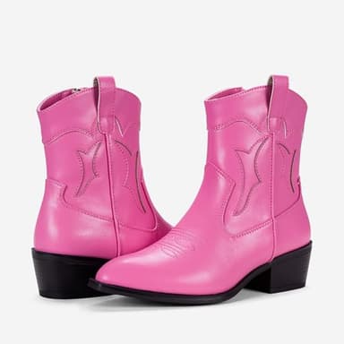 Vepose Women's Pink Cowboy Boots Western Cowgirl Boots for Women 9815 Embroided Square Toe Pull on Ankle Booties with Inside Zipper Size 7 (CJY9815 Pink 07) - Image 6
