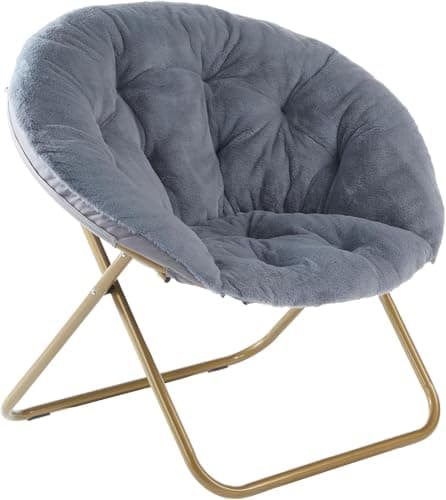 Sweetcrispy Comfy Saucer Chairs Folding Cozy Faux Fur Living Room Reading Lounge Chair with Soft Thick Padded Seat & Metal Frame Modern Style Bedroom Home for Kids Adults, X-Large - Grey - Image 1