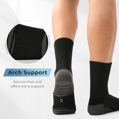 BAMBOO COOL Men's Crew Socks Athletic Running Sports Socks, Cushioned Moisture Wicking, Breathable Arch Support 6 Pack Black - Image 2