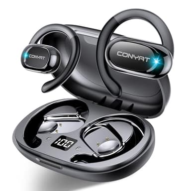 Conyat Open Ear Headphones, Wireless Bluetooth 5.4 Earbuds with Big Earhooks, Ultra-Comfort Open Ear Earbuds, 58 Hours HD Stereo Sound Over Ear Earphones, IP7 Waterproof Headset for Workouts, Black - Image 1