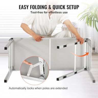 VEVOR Folding Portable Bar Table, Tradeshow Podium Table for Indoor, Outdoor, Party, Picnic, Exhibition, Includes Carrying Case, Storage Shelf and Black Skirt, 38.39" x 15.16" x 34.25" - Image 6
