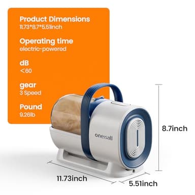 oneisall Dog Grooming Vacuum, Pet Grooming Vacuum with Clipper Nail Grinder, 1.5L Dust Cup Dog deshedding Vacuum Brush with 7 Pet Grooming Tools for Shedding Pet Hair, Home Cleaning(Blue) - Image 8