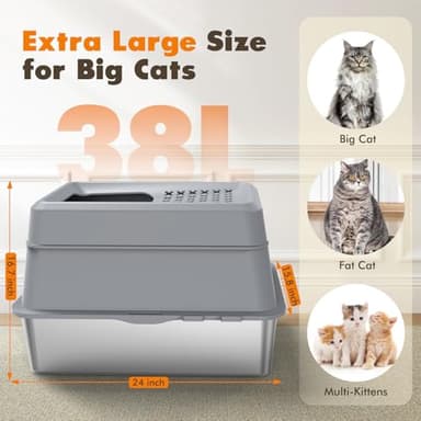 Rywell Stainless Steel Litter Box, Covered XL Extra Large Cat Litter Box Enclosure, Metal Kitty Litter Boxes with Lid, Litter Scoop, Filter Pedal and Litter Mat, Anti-Leakage, Non-Stick, Easy to Clean - Image 2