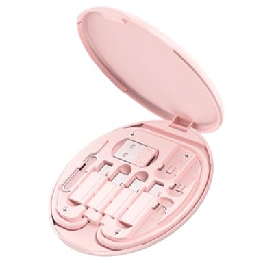 Multi USB Charging Adapter Cable Kit, USB C to iOS Device Adapter Box, Conversion Set A & Type C to Male Micro/Type C/iOS Device, Data Transfer, Card Storage, Tray Eject Pin, Phone Holder (Pink) - Image 2