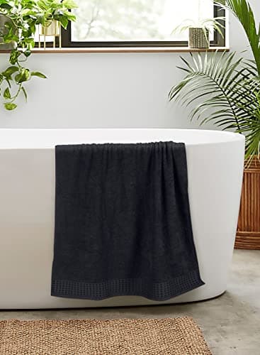 GLAMBURG 100% Cotton 2 Pack Oversized Bath Towel Set 28x55 Inches, Ultra Soft Highly Absorbant Compact Quickdry & Lightweight Large Bath Towels, Ideal for Gym Travel Camp Pool - Black - Image 5