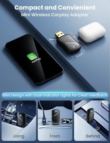 Mini Wireless Carplay and Android auto Adapter with Fastest Connection Car, No Latency Wireless Carplay Adapter, for Cars from 2016 & Phone with Android 10+ / iPhone 6 or Above USB-A/Type-C Black - Image 5
