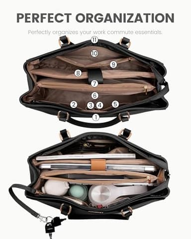 LOVEVOOK Laptop Bag Tote Bag for Women, Work Bags Teacher Tote Bag, Waterproof Leather Computer Bag, Business Laptop Purse Office Handbag Professional Briefcase, 15.6 Inch, Black - Image 2