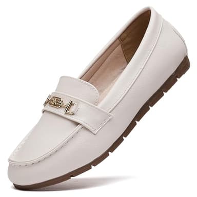 DeYashopin Women's Loafer Shoes Leisure Slip On Work Shoes Comfort Walking Flats White 8 - Image 1